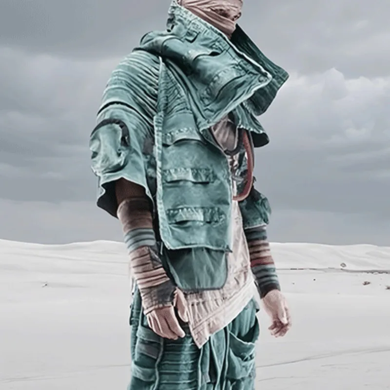 HKSH Spring New Men Tide Punk Sand Waste Land COS Asymmetric Deconstruction Pleated Coats Futuristic Washed Short Jackets HK4206