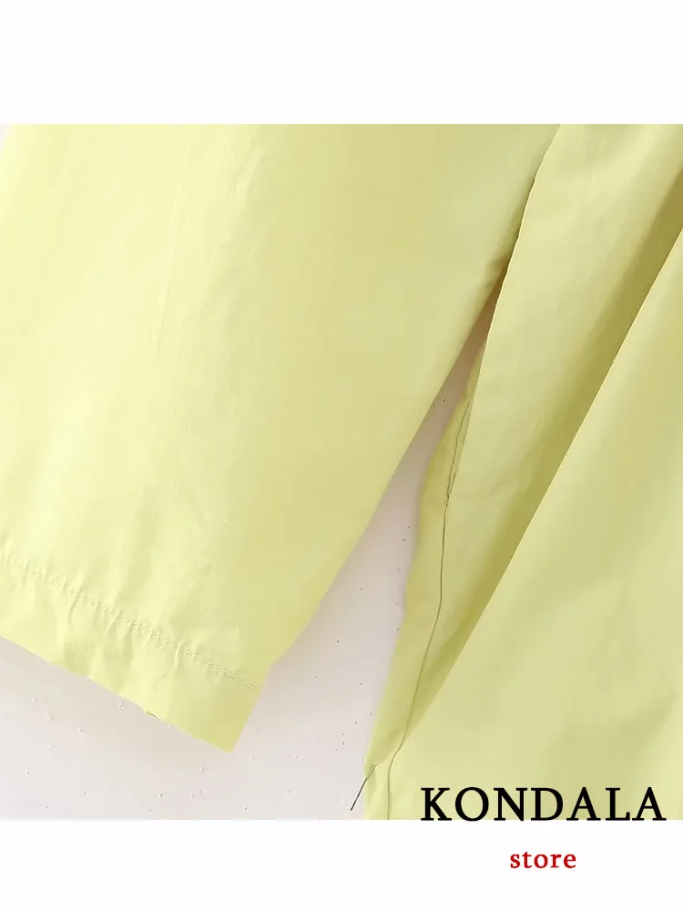 KONDALA Vintage Casual Chic tute da donna giallo solido scollo a v manica lunga cintura gamba larga tute moda 2023 tuta estiva