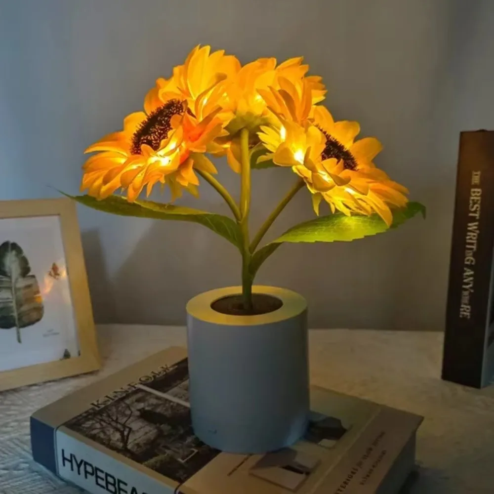 Sunflower Night Lights Rechargeable LED Lamp for Bedside Table Desktop Bedroom Decor Warm Ambient Lighting Decorations