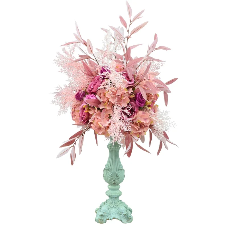 Retro Candlestick for Wedding Decoration, Table Flower, Floral Hotel Props, Centerpiece, T Road, Lead Flower Ball Ornament