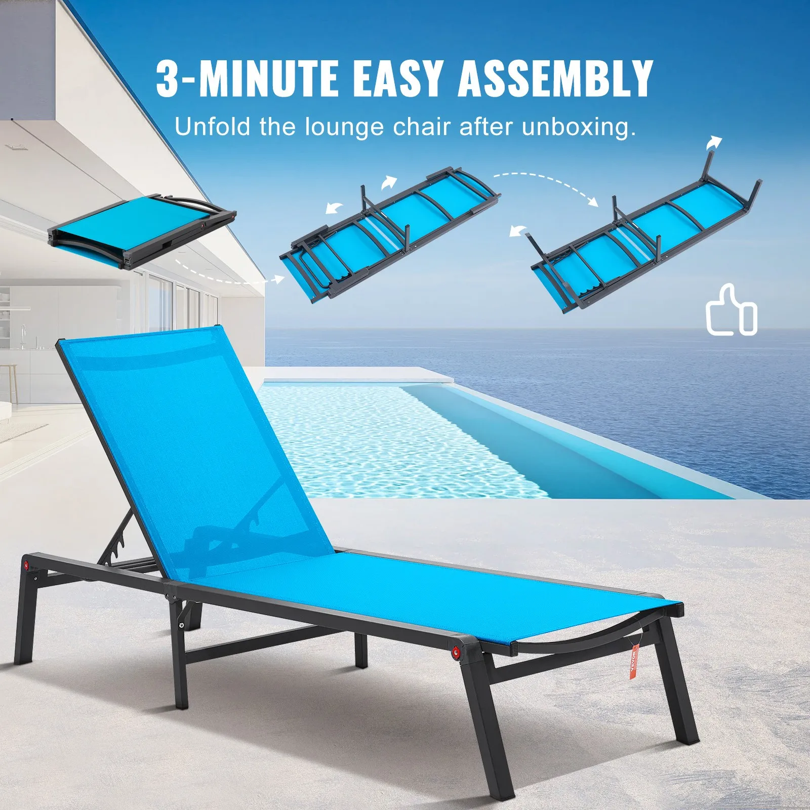 Chaise Lounge Chair Outdoor Patio Lounge Chair with Adjustable 5-Position