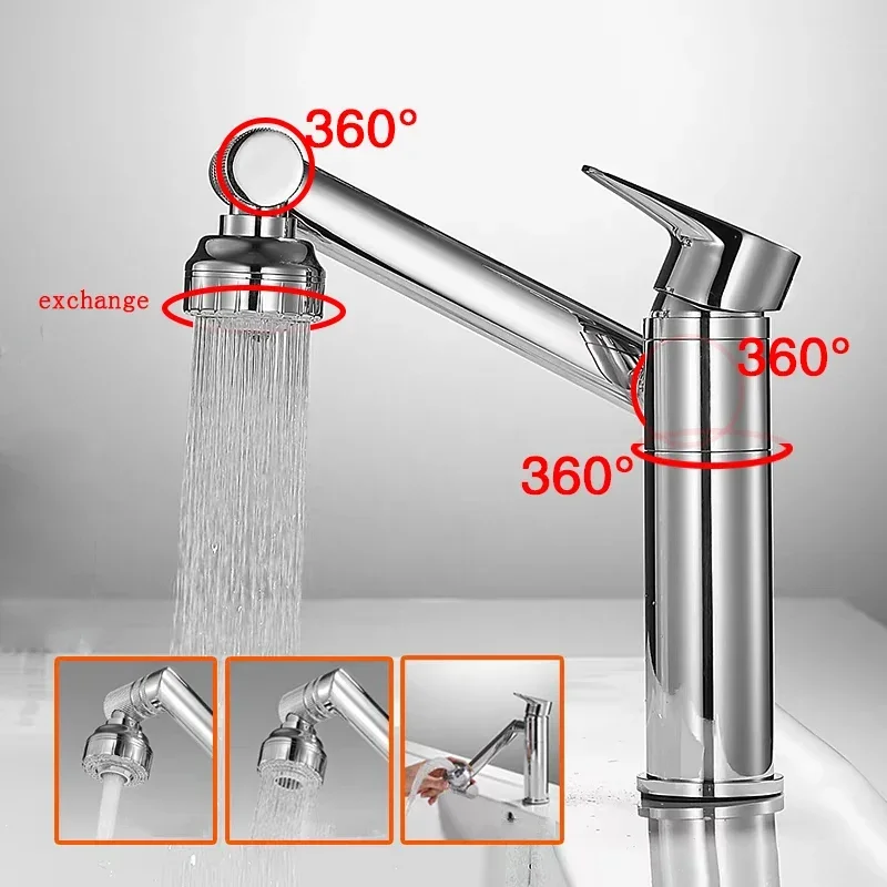 1080° Swivel Bathroom Sink Faucet Mixer Deck Mounted Splash Proof Water Tap Shower Head Aerators Tapware For Bathroom kitchen