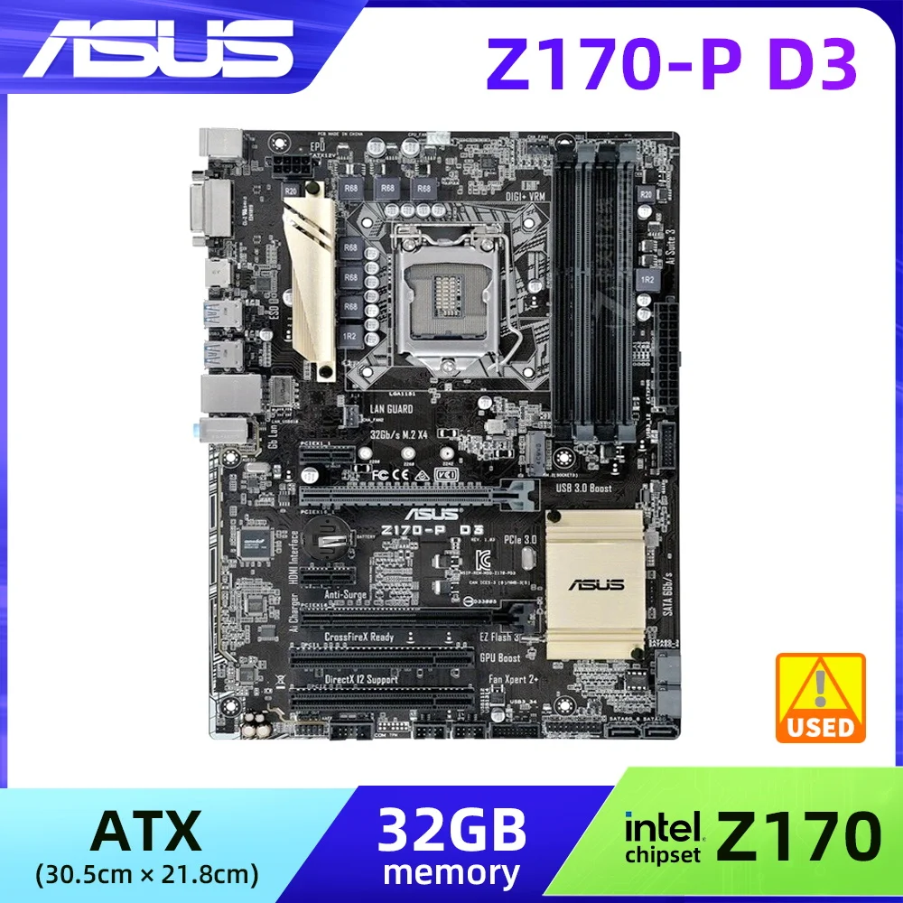 

Z170 Motherboard ASUS Z170-P D3 for Core i7 6700 6700K 7700K LGA 1151 Motherboard for i3 7100 i5 7600 7500 7400 6600 6500 6400