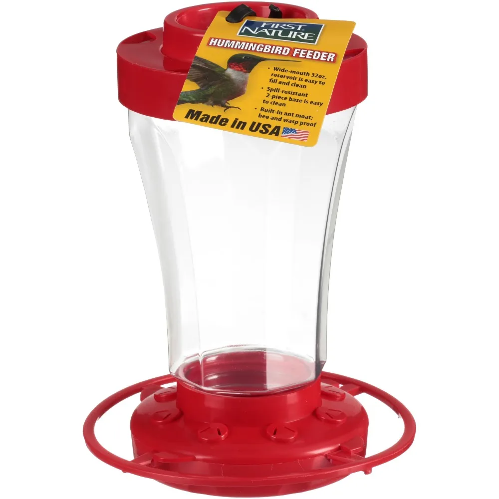 Hummingbird Feeder 32 oz Red Glass Bottle with Ant Moats and 10 Feeding Ports for Outdoors Garden Hanging Window Decoration Attract Wild Birds Nectar view 2