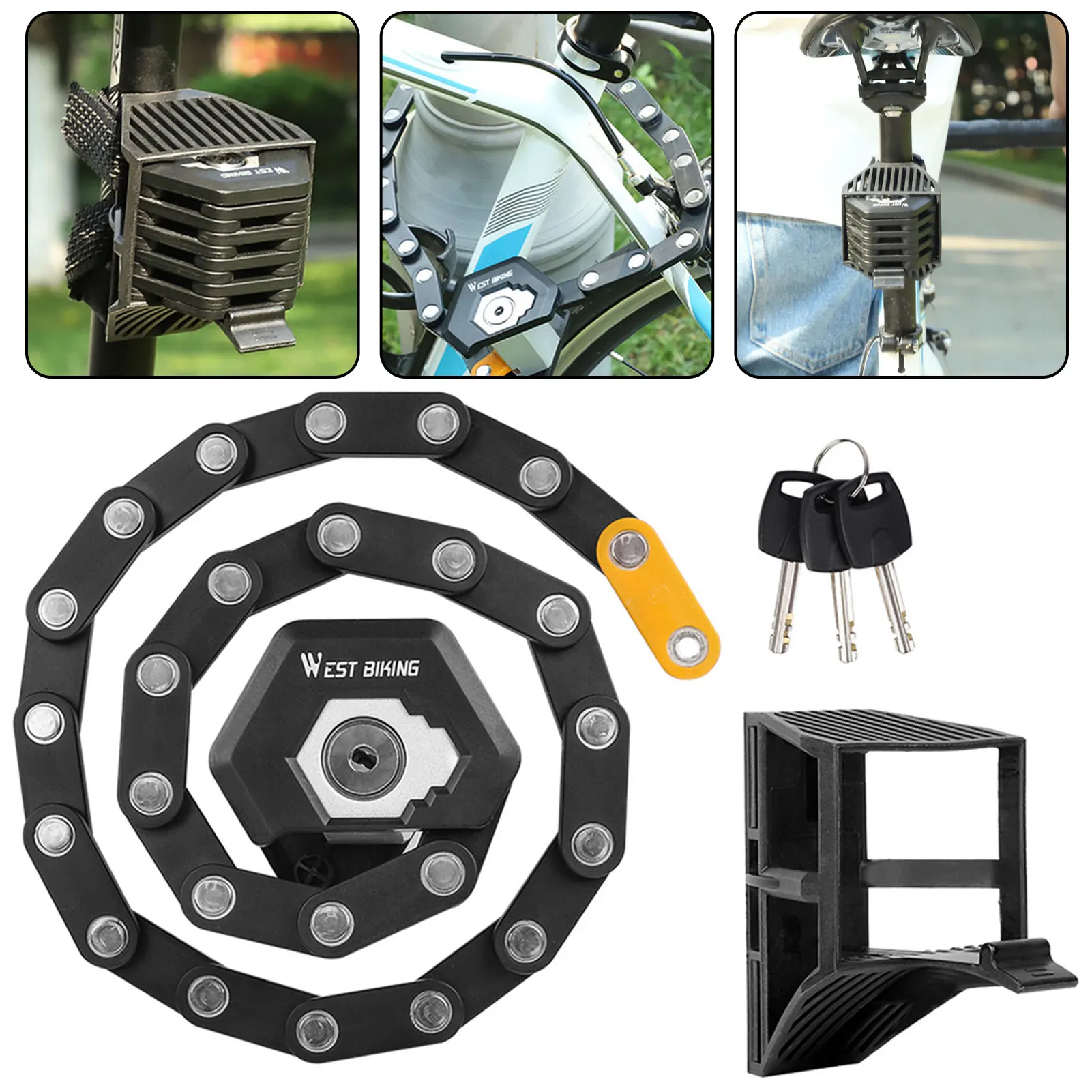 Portable Folding Chain Lock For E-Bike Theft Prevention Convenient Keyed Locking Mechanism For Urbans Commute