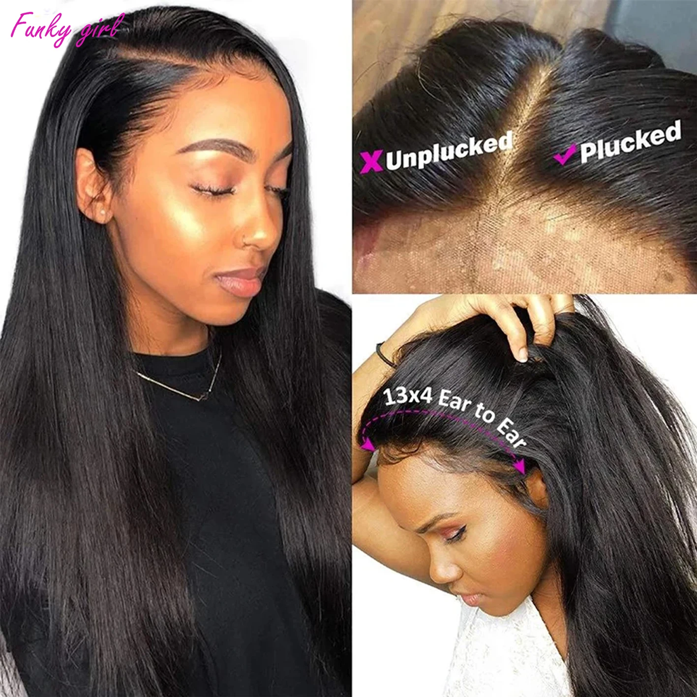 360 Lace Frontal Wigs for Black Women Brazilian Straight Lace Front Human Hair Transparent 4x4 Lace Closure Wig Pre Plucked