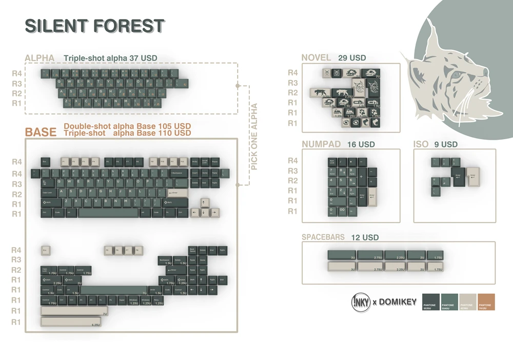 Domikey X iNKY Silent Forest Cherry Profile keycaps for mx stem keyboard poker 87 104 gh60 xd64 xd68 xd84 BM60 BM65 BM68 BM80