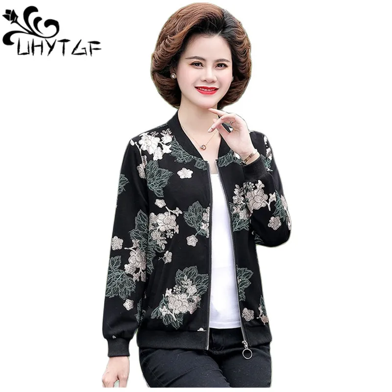 UHYTGF-abrigo corto informal con estampado para mujer, chaqueta holgada de longitud media 6XL, ropa de abrigo fina para primavera y otoño, 2021