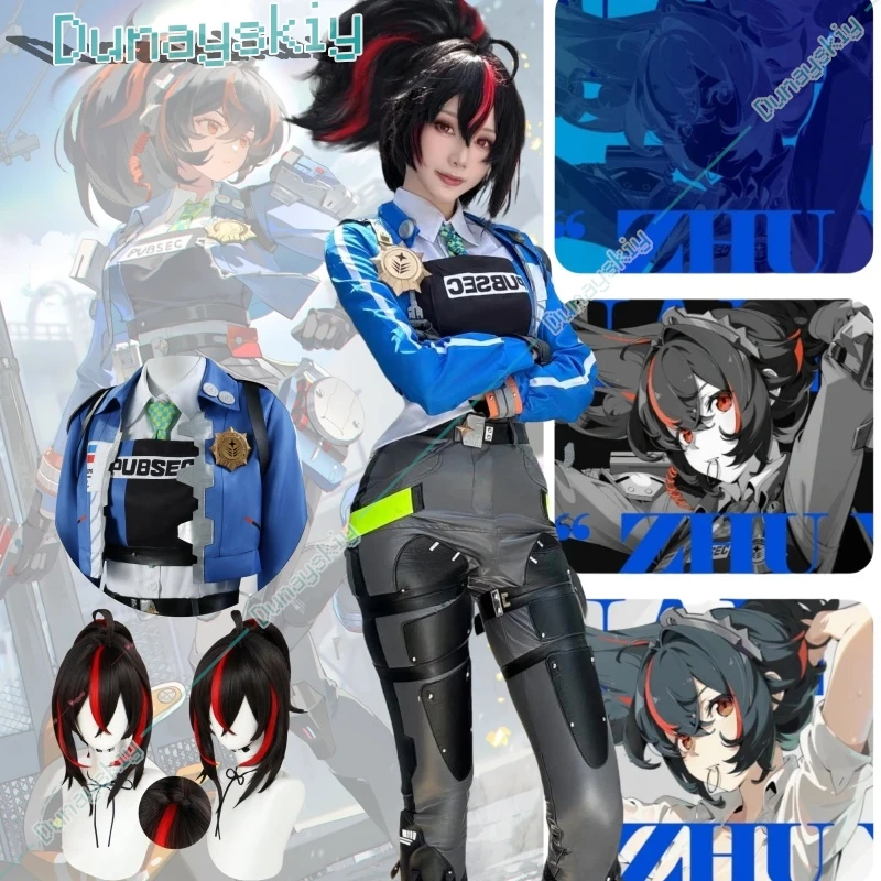 Zenless Zone Zero Anime Game Zhu Yuan Cosplay Costume Wig Zhuyuan Uniform Criminal Investigation Special Response Team New