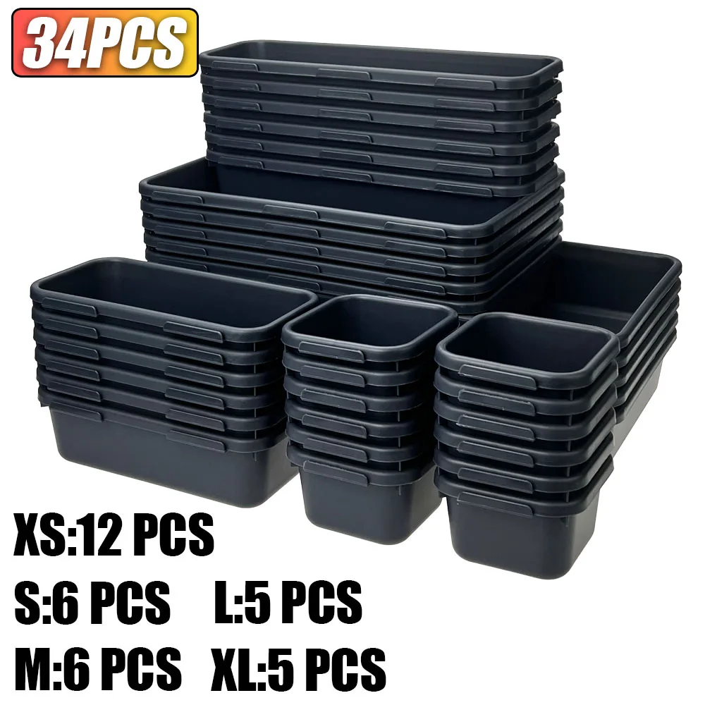 61/45/34/24/9PCS Bureau Lade Organisatoren 5 Size Grijpende Ondiepe Tool organizer Lade Verdelers Toolbox Opbergbakken Container - afbeelding 1