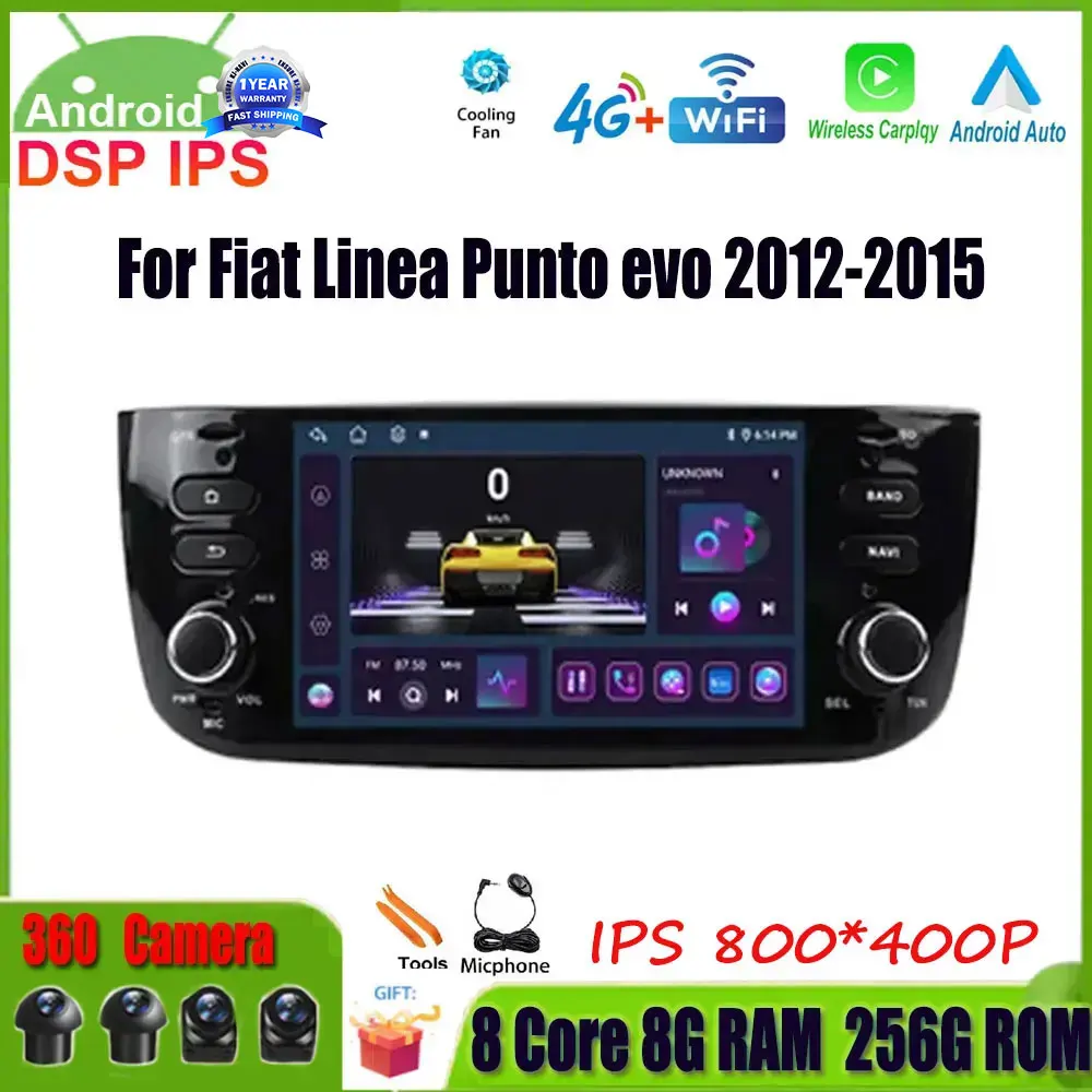 

6.2 Inch For Fiat Linea Punto evo 2012-2015 DSP Car Radio Android 14 Autoradio Multimedia Bluetooth IPS Screen Wireless Player