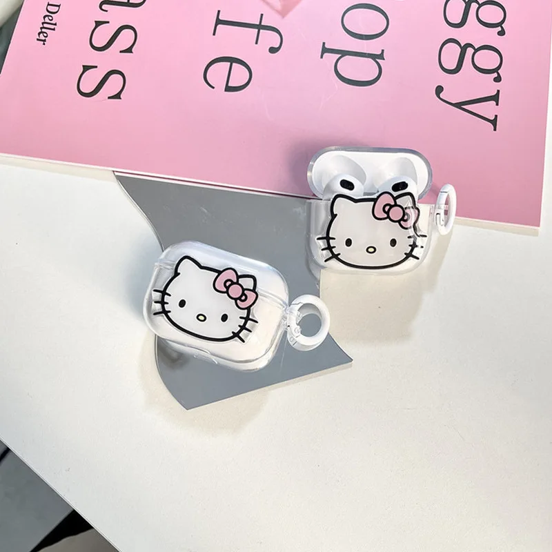 Hello Kitty For Airpods Pro 2 Case,Cute 3D Cartoon Transparent Soft TPU Protective Earphone Cover For Airpods 3 Case For Girls