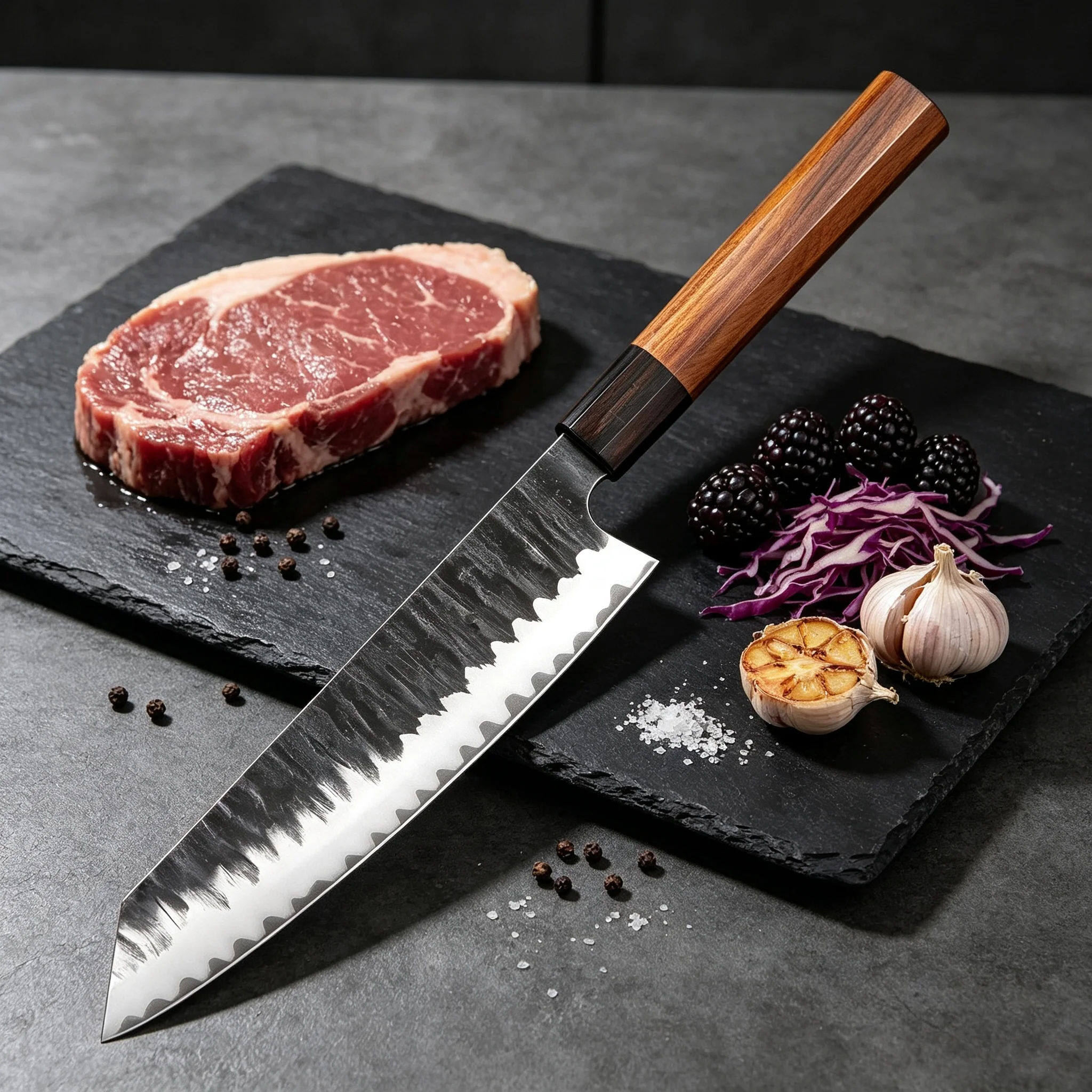 Hand Forged Japanese Kiritsuke Cooking Cutlery, Multi-purpose Kitchen Prep Cutlery for Sushi, Sashimi, Steak, Vegetable