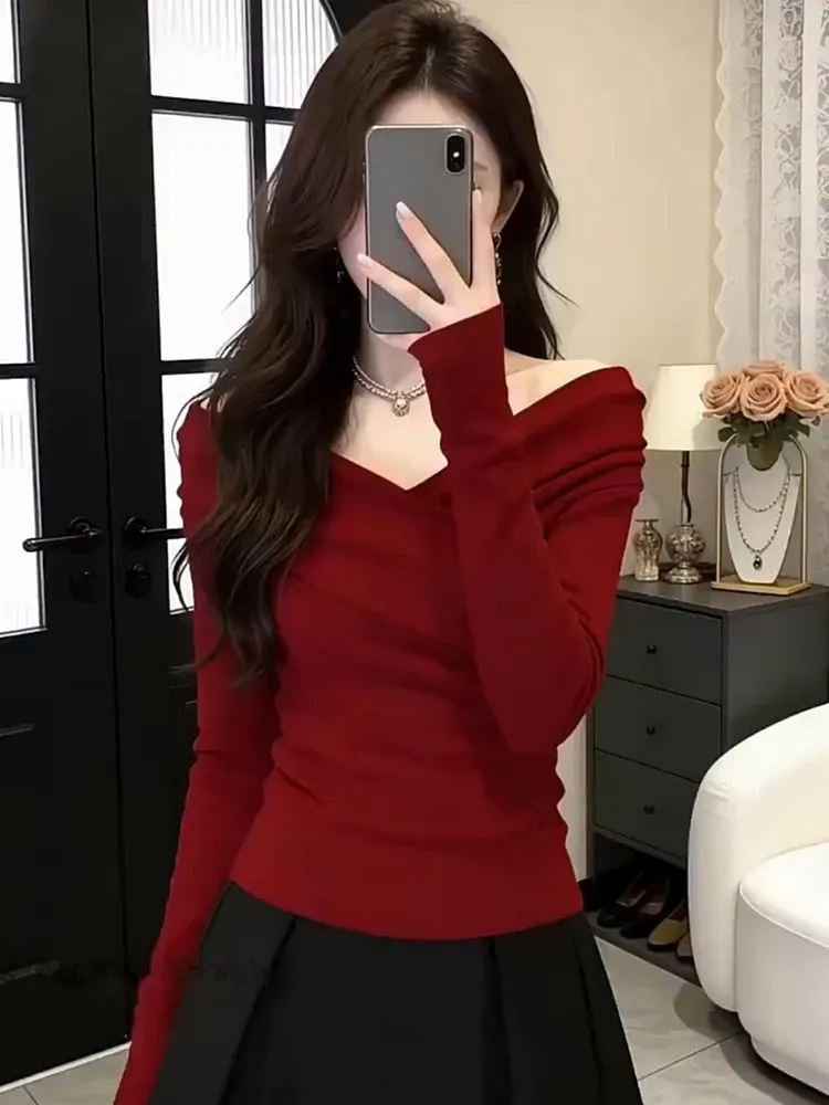 

Весна 2026: Приталенный V-образный вырез, длинный рукав, мягкий, средней толщины, однотонный, для повседневной носки