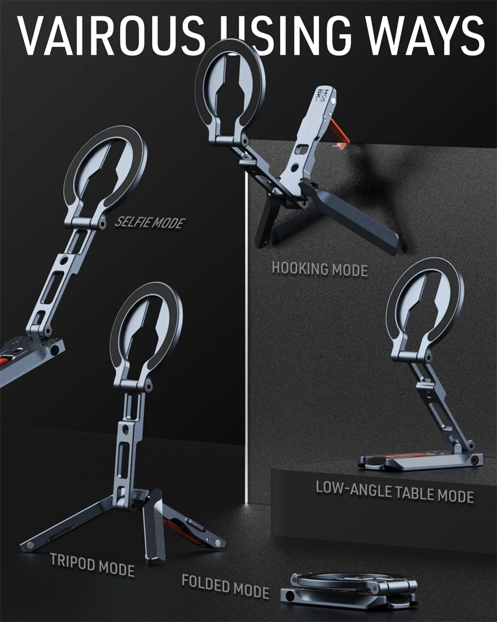 Foldable Magnetic Phone Tripod Stand With Hook Design Arca+Cold Shoe Aluminum Selfie Stick Tripod for IPhone/Android Travel