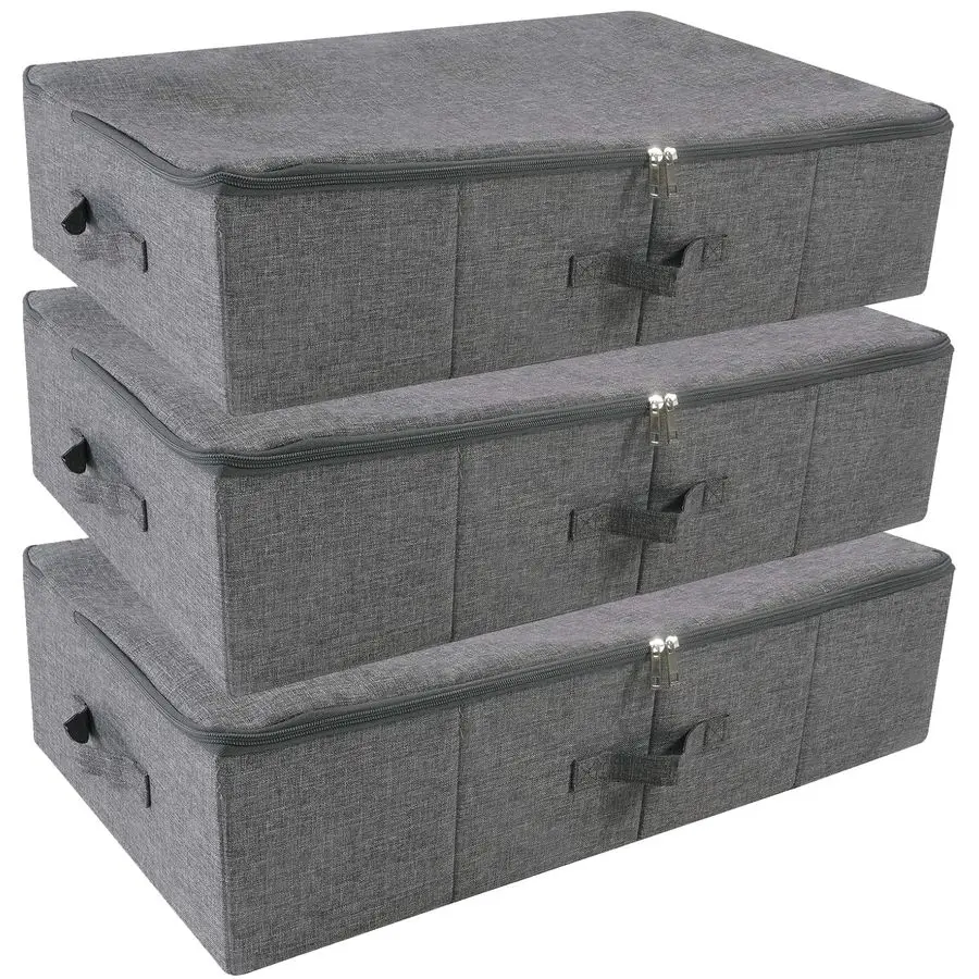 

Folding Washable Rigid Underbed Storage Boxes with Zip Lid for Garment, Clothing, Blankets for Bedroom, College Dormroom, Wardro
