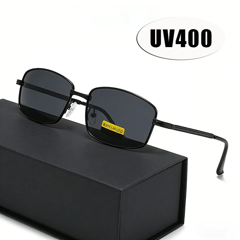 

High-Definition Polarized Sunglasses Metal Square Frame Men's UV-Protective Sunglasses for Driving Outdoor UV400 Travel Eyewear