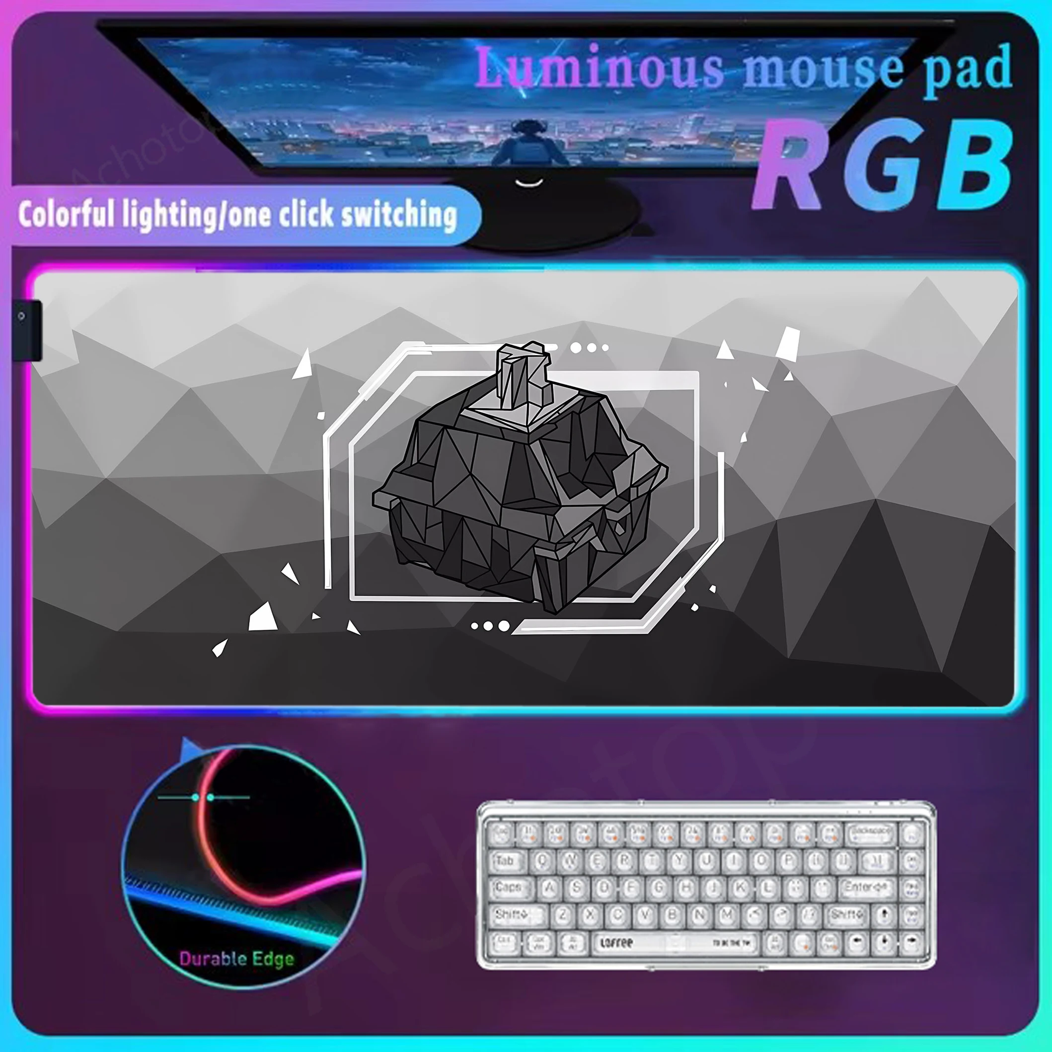 Großes RGB-Mauspad, schwarz-weiße Tischmatte mit LED-Teppich, Gaming-Zubehör, leuchtende Persönlichkeit, Mauspad, Sakura, erweiterte Pads