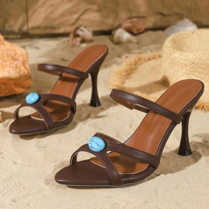 

Fashion Gemstone Decoration High Heels Slippers Women 2026 Summer Sexy Open Toe Slide Sandals Elegant Vacation Beach Shoes