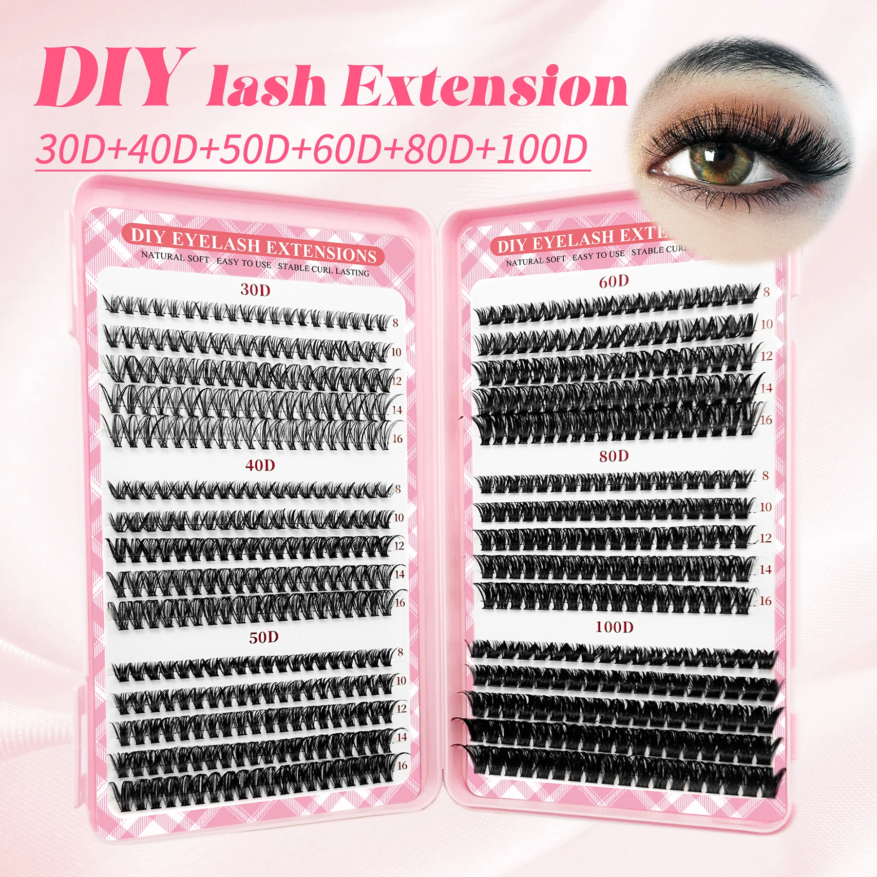 LAKANAKU 168 Fans Diy Cluster Wimpers Cat Eye Wimpers Onzichtbare Band Premium Nertsen Manga Lash Clusters