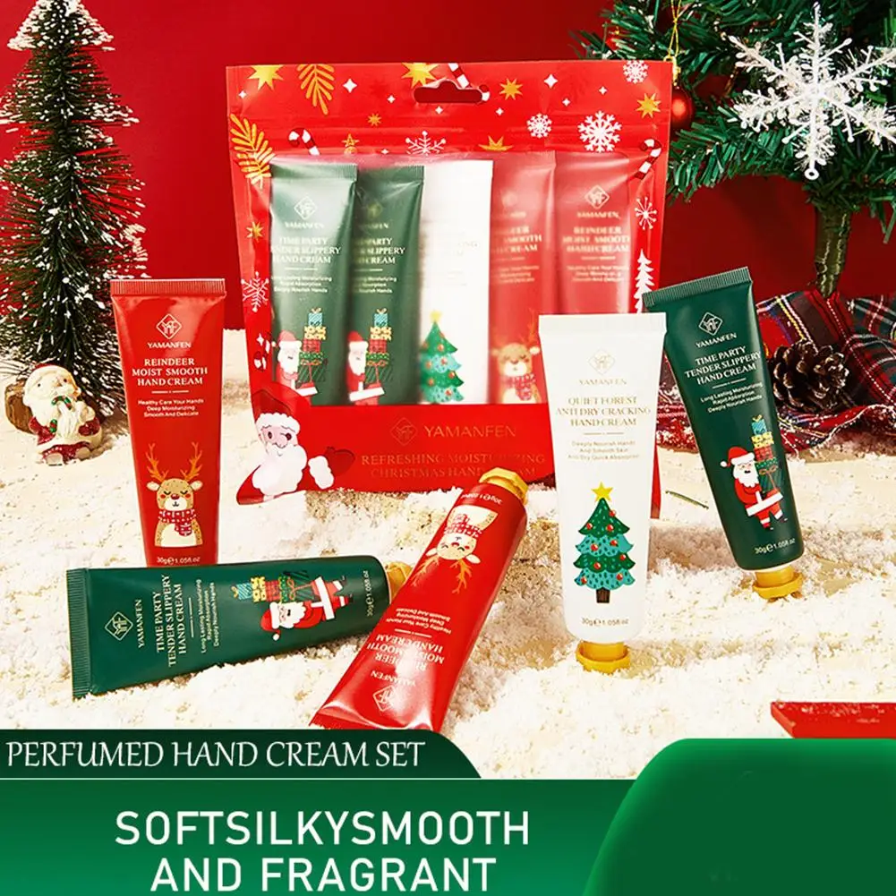 Regalo de Navidad, juego de crema de manos de 5/bolsa, textura de crema, paquete de viaje hidratante, hidratante duradero, regalo suave para la piel de las manos para mujeres