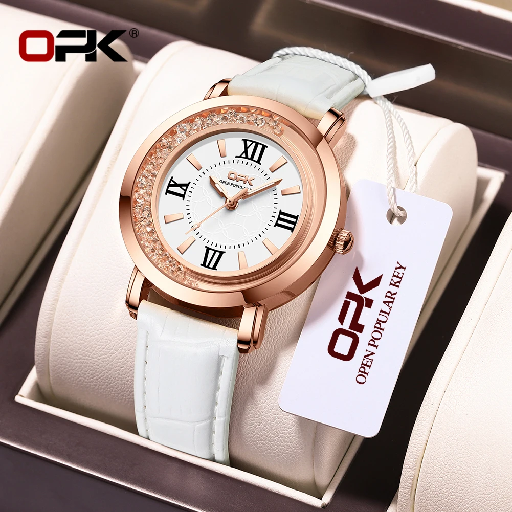 

OPK 8611 Womens Watch Simple Fashion Quartz Watch Leather Strap Diamond bezel Waterproof Luminous Watch For Women Original