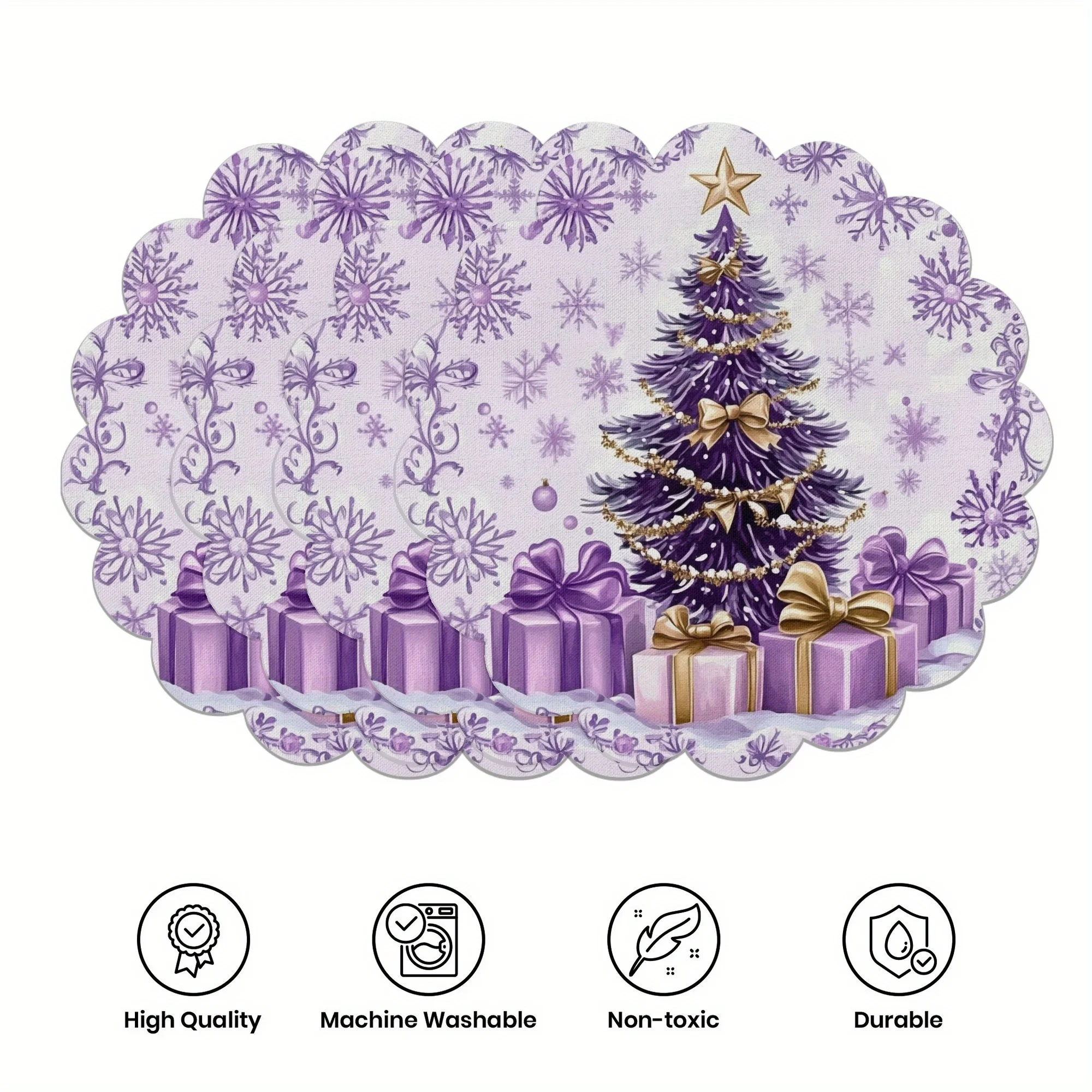 

VIKAMA 4PC Purple Christmas Tree Meal Mat Gold Bow Table Restaurant Christmas Party Decoration Home Decoration