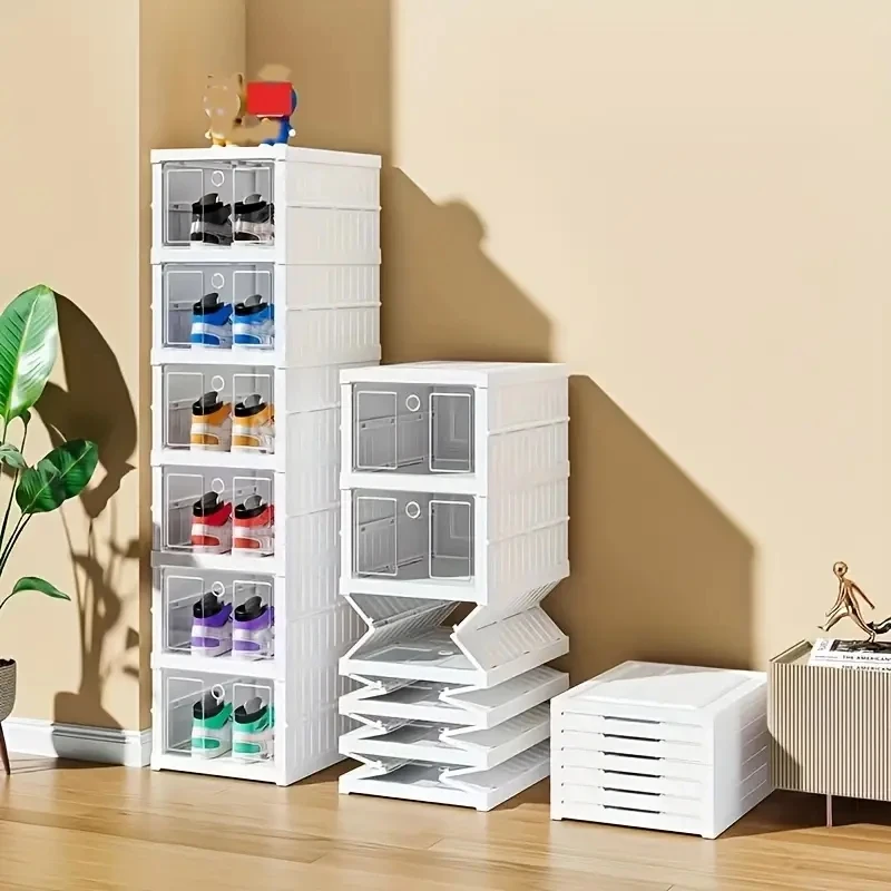 1 organizer per scatole per scarpe pieghevoli, nessun assemblaggio richiesto, scatola per scarpe multifunzionale, perfetta per l\'organizzazione