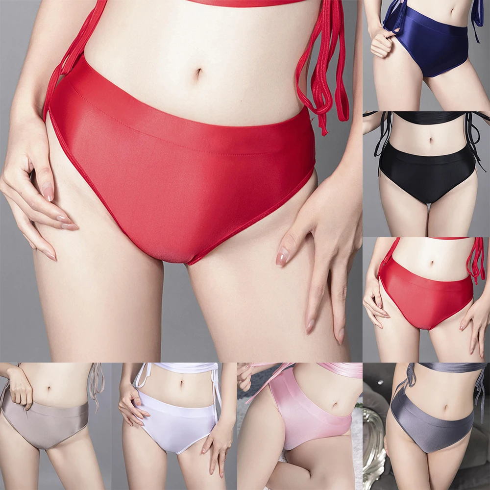 Women Oil Shiny Glossy Panties Sexy See Through Underwear Stretch Seamless Briefs Female Smooth Swimwear Beachwear Underclothes