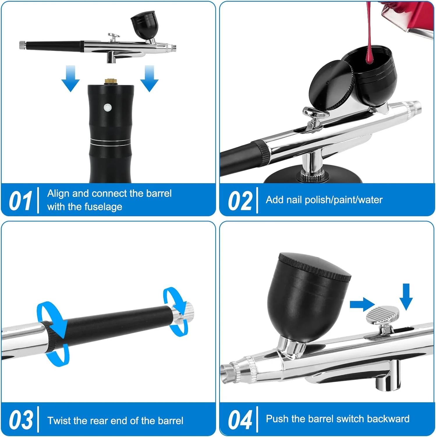 Set di stampanti spray con spazzola ad aria a pressione ricaricabile Kit aerografo senza fili per nail art, trucco, pittura, barbiere, tatuaggio, decorazione per torte