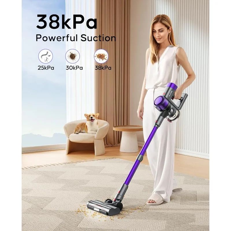 WLUPEL Cordless Vacuum Cleaner, 450W 38kPa Stick Vacuum Handheld Vacuum Household Cleaner