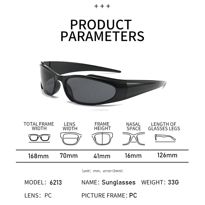 7 pcs/Set Y2K Sports Sunglasses For Men Women Fashion Punk Oval Sun Glasses Trendy Outdoor Cycling Mirror Goggle UV400 Shades