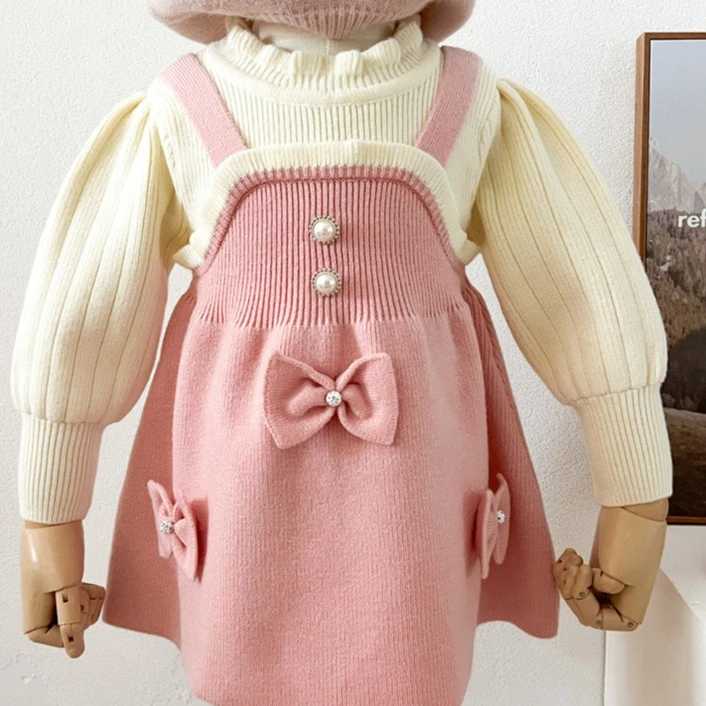 Girls Skirt 2025 Spring and Autumn New Childrens Clothing Girls Baby Sweet and Fashionable False Two Knitted Dress Simple