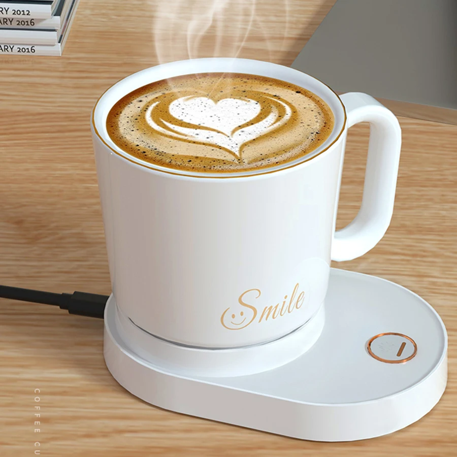 Temperature Control Self Heating Electric Mug Coffee Heater Cup 55 Degree Ceramic Smart Mug Warmer With Wireless Charging