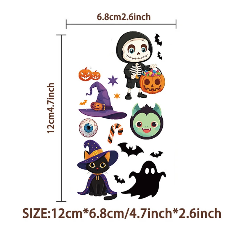 10 Sheets Halloween Pumpkin Tattoo Stickers Arm Body Watercolor Tattoo Simulation Temporary Fake Tattoo Children's Toy Gift