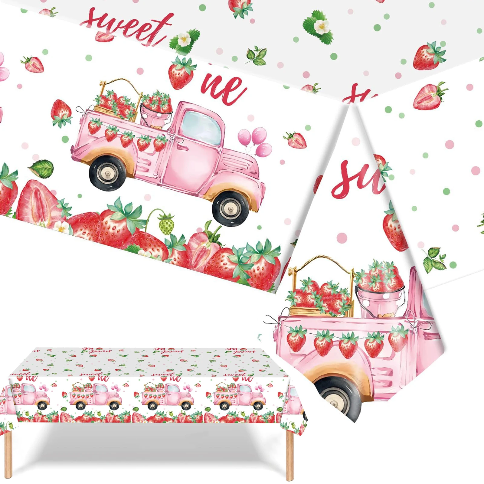 Strawberry Tablecloth Disposable Plastic Table Cover Girls Sweet One Birthday Berry Sweet Baby Shower Party Supply Decoration