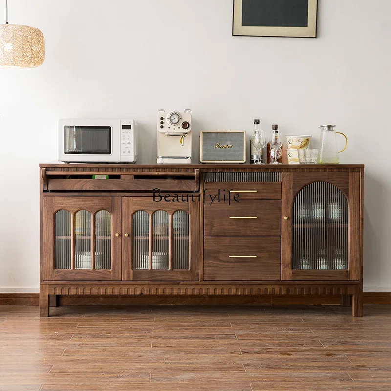 

01North American black walnut dining side cabinet, all solid wood against the wall, integrated storage cabinet