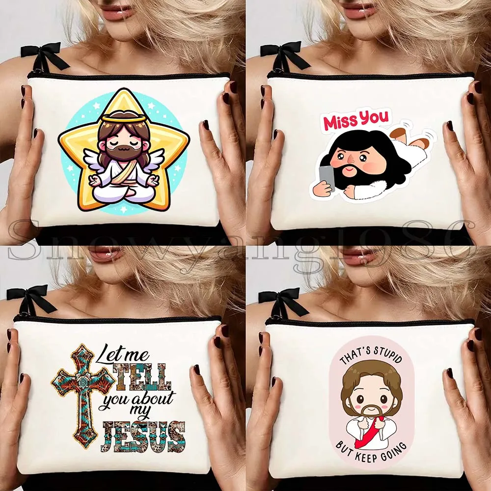 4pcs Jesus Is Calling Christmas 4pcs Kawaii Sweet Baby Jesus Cartoon Buddy Christ Cosmetic Lipstick Bags Girl Makeup Bag Case
