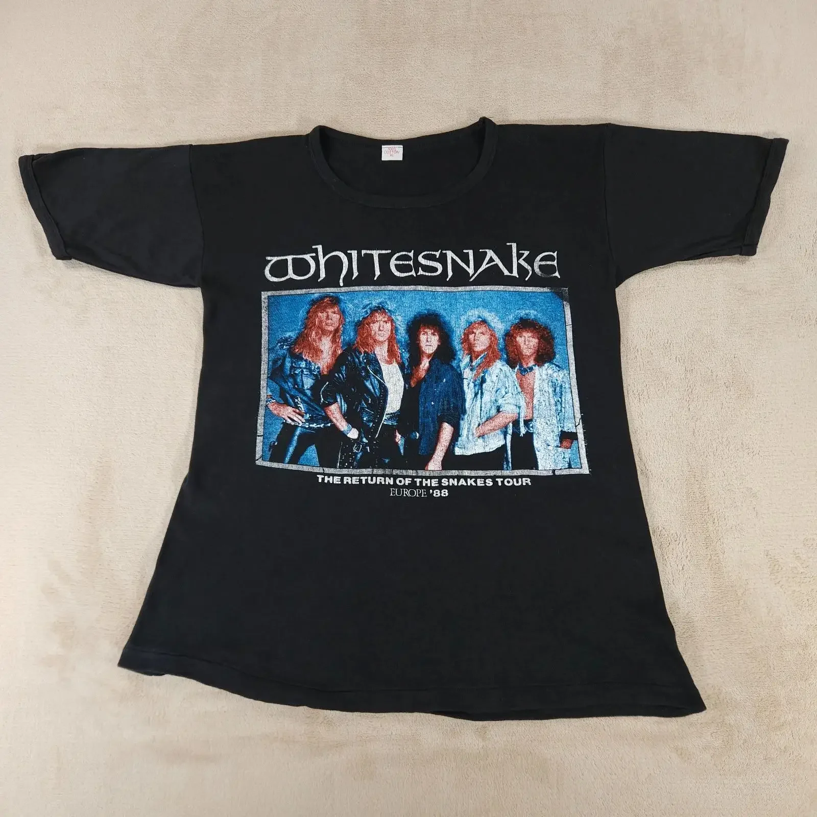 Camiseta de Coleção 1988 Whitesnake Return Of The Snakes Tour pela Europa Banda Rock Tamanho M Vintage Lavada Confortável