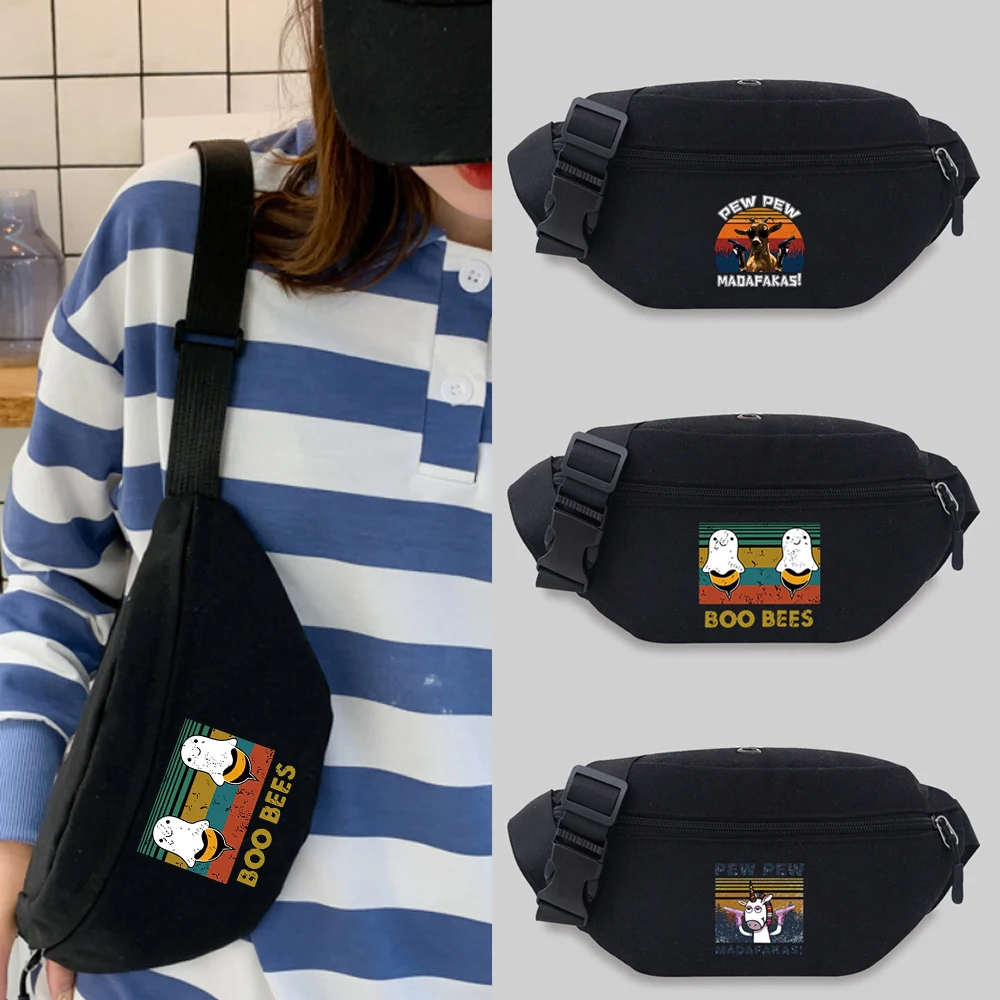 Popular Student Bum Bag Pew Pattern Messenger Waist Bag Chest Bag Leisure Sports Canvas Fanny Pack Convenient