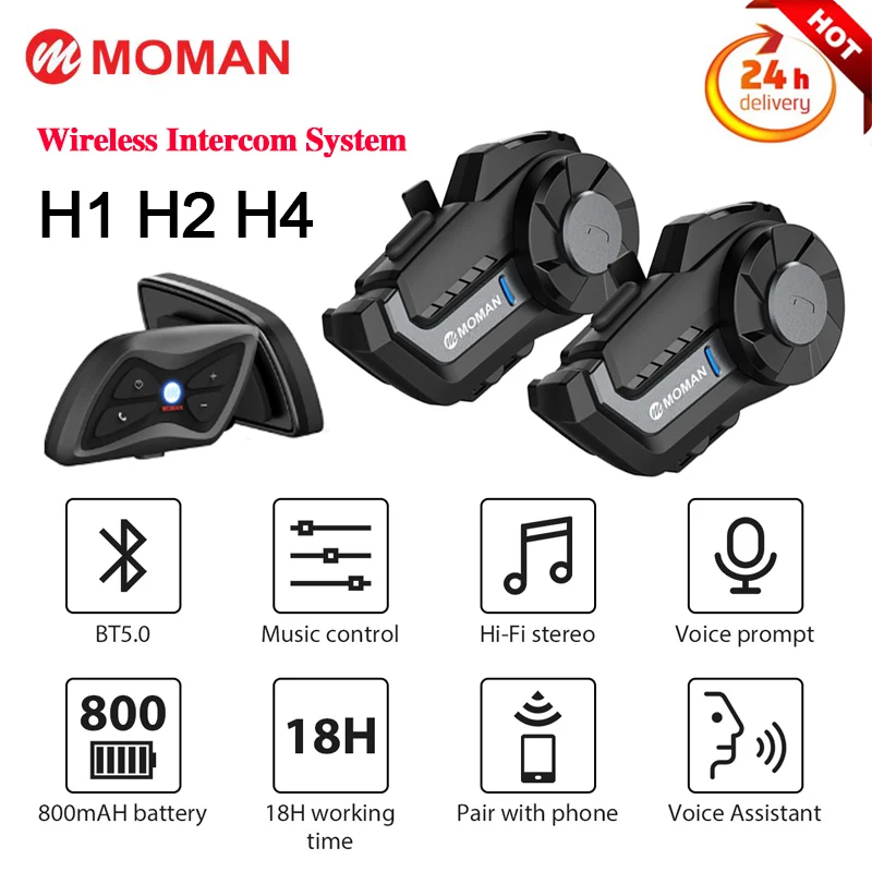 MOMAN H2 pro H1 H4 Bluetooth-compatibile Motorcycle Helmet Headset Headphone Wireless Bike Helmet Intercom WiFi Video Recorder