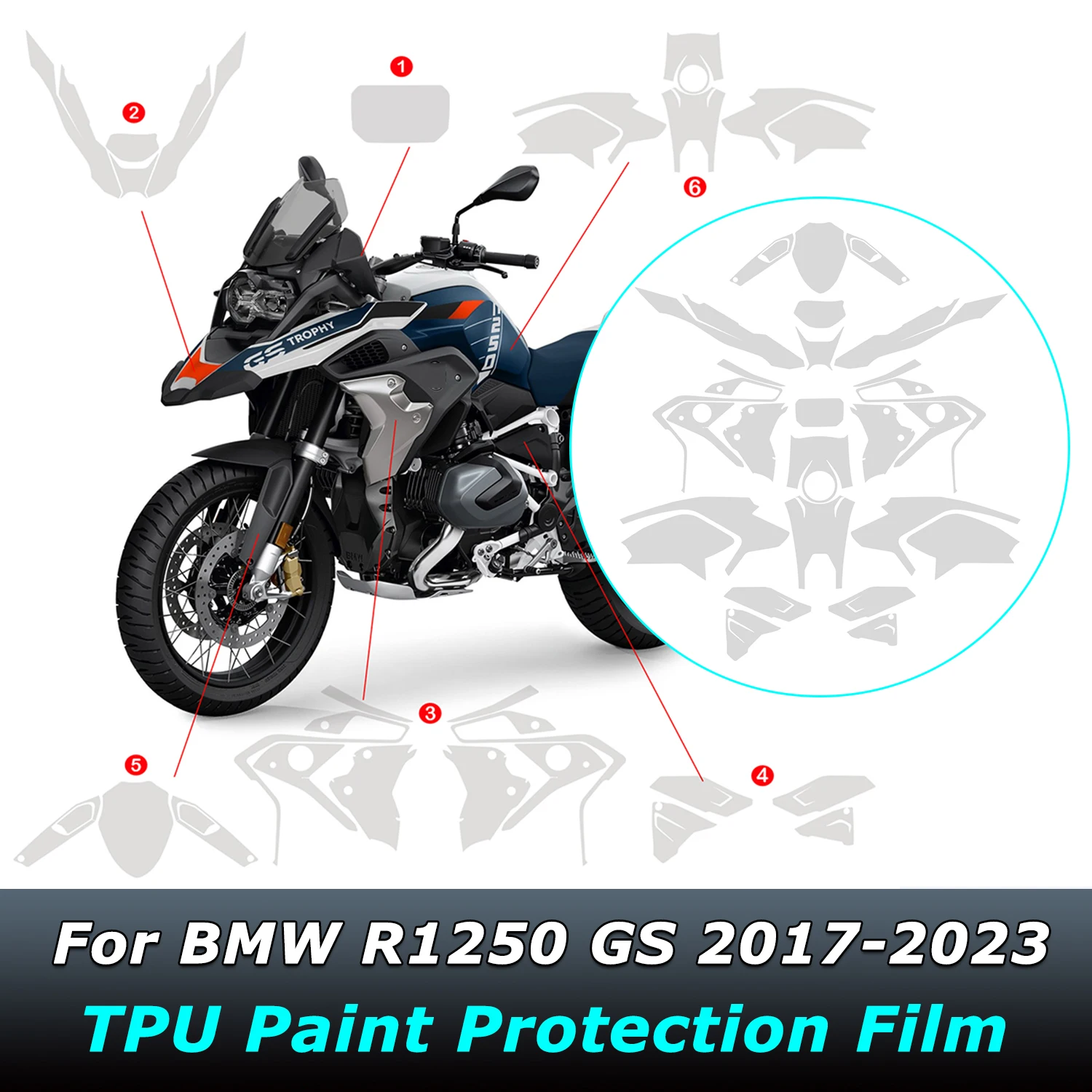 R 1250 GS Motorcycle Paint Protective Film TPU Stickers Protect Fairing Anti-scratch Translucent Film For BMW R1250 GS 2017-2023