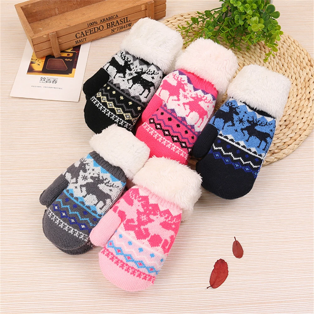 

Qiu dong season children warm gloves new hair thickening fawn package to knitting wool gloves wholesale outdoor HX-069