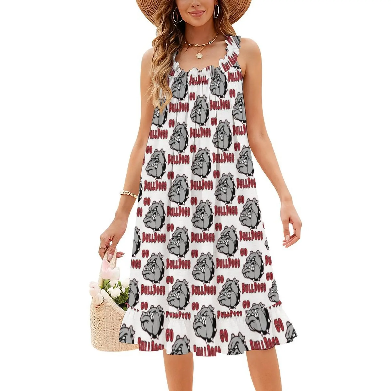 فستان Go Bulldog School Mascot ذو فتحة عنق على شكل قلب فستان أنيق للحفلات الصيفية للنساء Go Bulldog School Mascot University