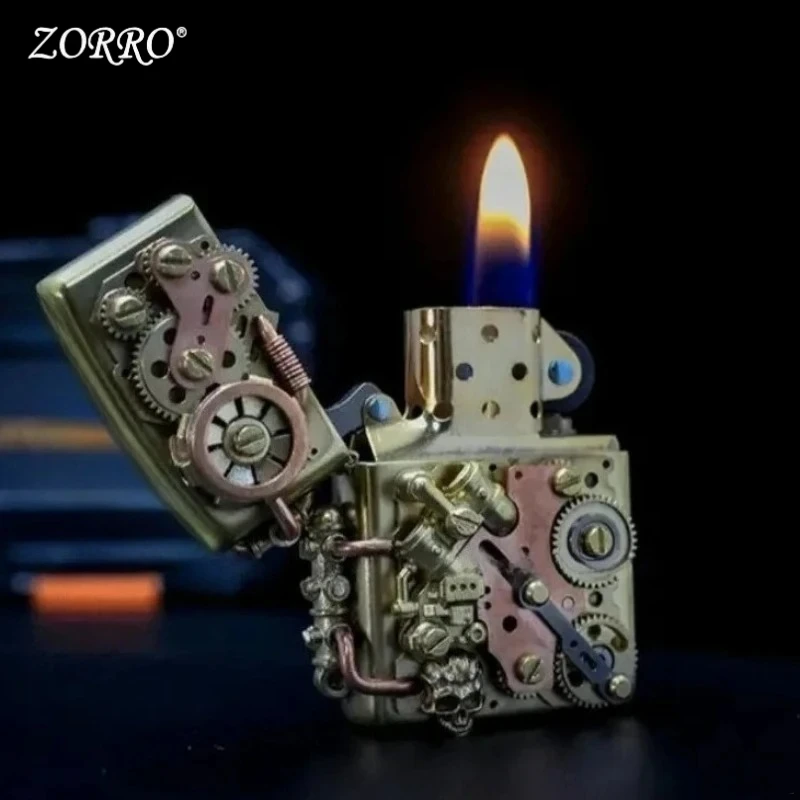 

Zorro Handmade 311 Brass Mechanical Gear Lighters Smoking, Advanced Creative Design Steampunk Link Lighter, Collectible Gift