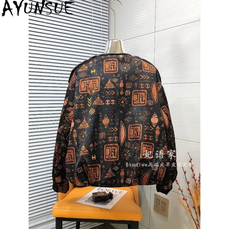 AYUNSUE Fur Down Jackets for Woman Jacquard White Goose Down Coat Casual O-neck Lamb Shearling Jacket Woman Clothing Ropa Mujer