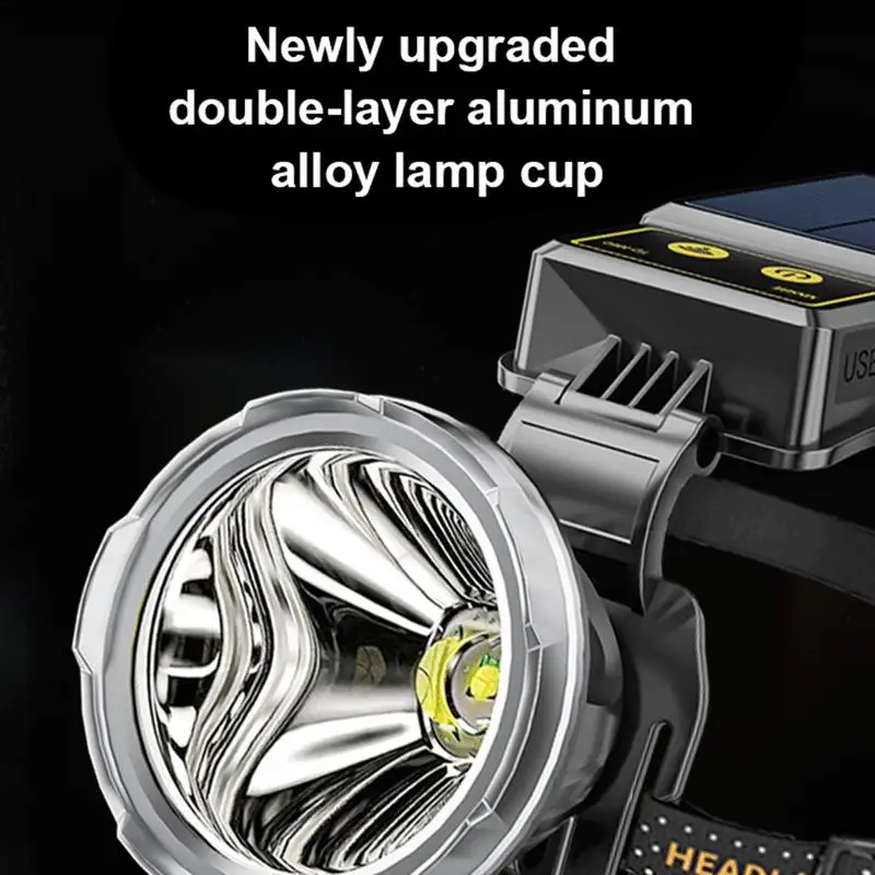 Lampada frontale a LED solare Lampada frontale a LED con rilevamento del movimento Angoli regolabili 1200 lumen Energia solare e batteria ricaricabile USB da 3000 mAh
