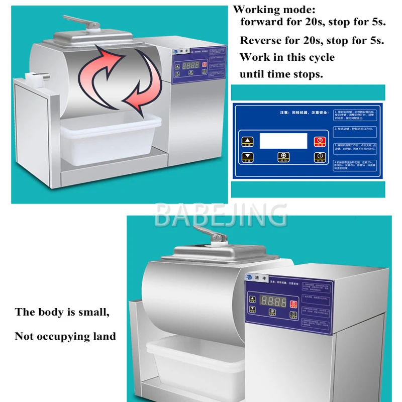 آلة تتبيلة اللحوم المكتبية المصنوعة من الفولاذ المقاوم للصدأ من BABEJING، خلاط مكنسة كهربائية من نوع الطبل، آلة تتبيلة الخروف