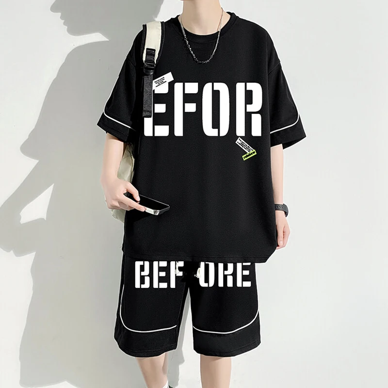 Short-Sleeve T-Shirt & Shorts Men's Sets 2026 Summer Youth Sportswear Casual 2 Pcs Tracksuits Loose Breathable Top Tees & Jogger