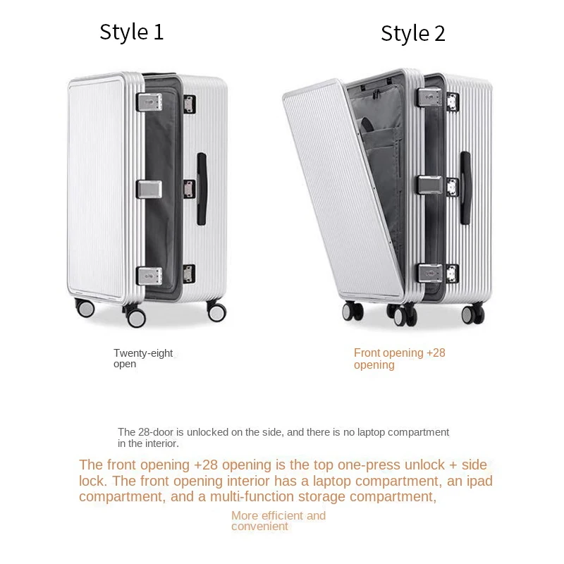 20/24/26 بوصة 100% سبائك الألومنيوم الجبهة افتتاح الأمتعة متعددة الوظائف حقيبة تروللي بعجلات الصعود صندوق الجانب افتتاح حقيبة سفر #2